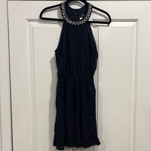 Blue Rain Midnight Dress with Pearl Embellishments